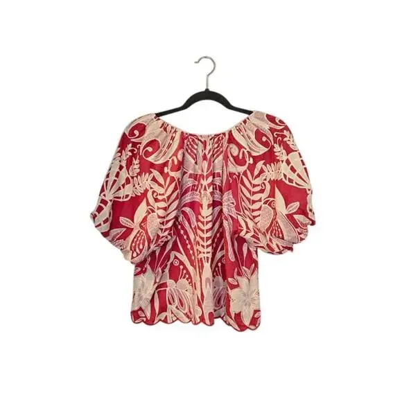 Rachel Zoe Womens Linen Blend Top Size Large Pink Preppy Resort Coquette - Picture 2 of 7